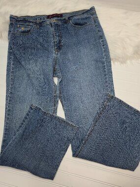 Vintage Gloria Vanderbilt Jeans Women's 14 Blue High Rise Wide Leg Stretch Denim